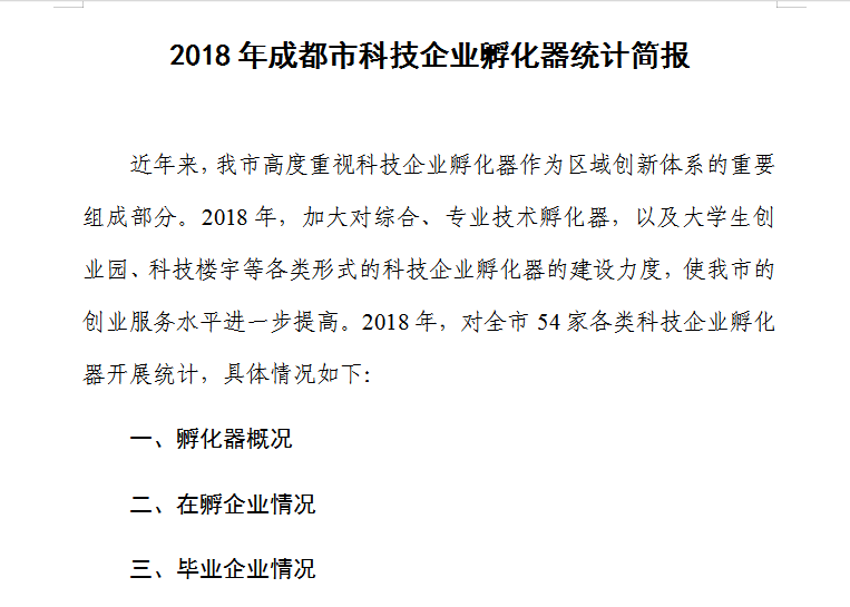 2018年成(chéng)都(dōu)市科技企業孵化器統計簡報.png